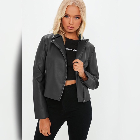 Misguided Faux Leather Black Biker Jacket.